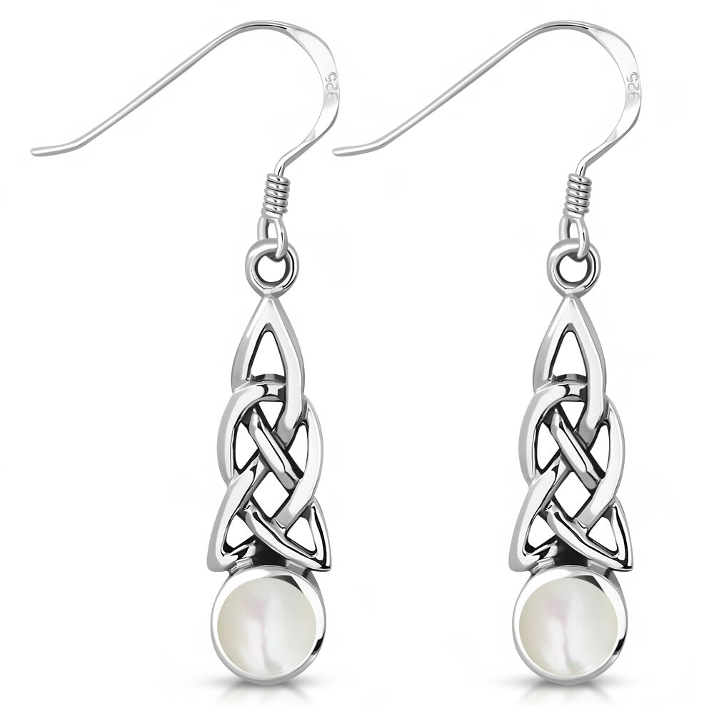 Celtic Stone Earrings - Elongated Loop with Mother of Pearl