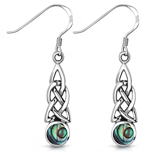 Celtic Stone Earrings - Elongated Loop with Abalone Shell