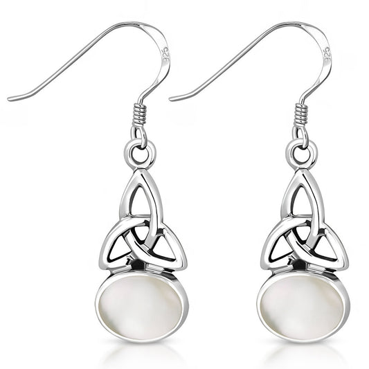 Triquetra Stone Earrings - Simple Trinity Knot with Mother of Pearl