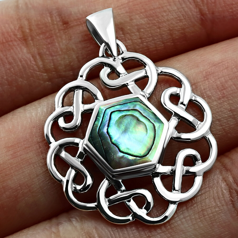 Celtic Stone Pendant - Six Knot with Abalone Shell (Two sizes available)