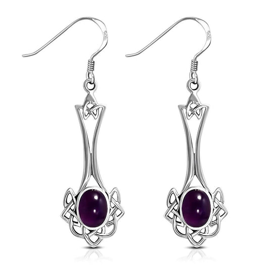 Celtic Knot Earrings - Long Knotted Drop with Amethyst