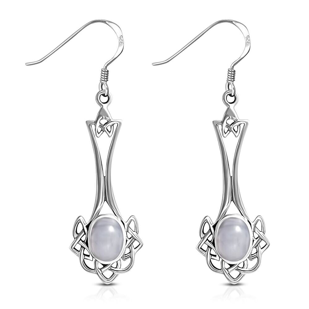 Celtic Knot Earrings - Long Knotted Drop with Moonstone