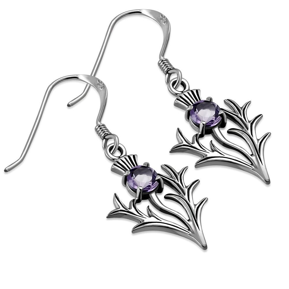 Scottish Thistle Earrings - Spiky Leaf with Cut Amethyst