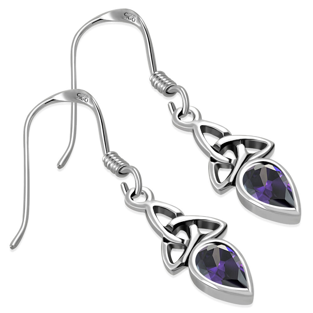 Triquetra Stone Earrings - Teardrop with Purple Zircon