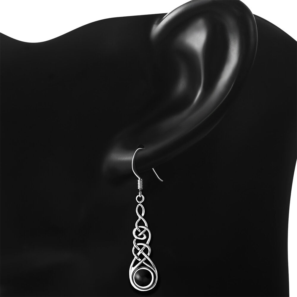 Celtic Knot Earrings - Thin Weave with Black Onyx