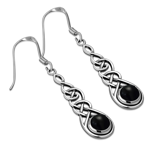 Celtic Knot Earrings - Thin Weave with Black Onyx