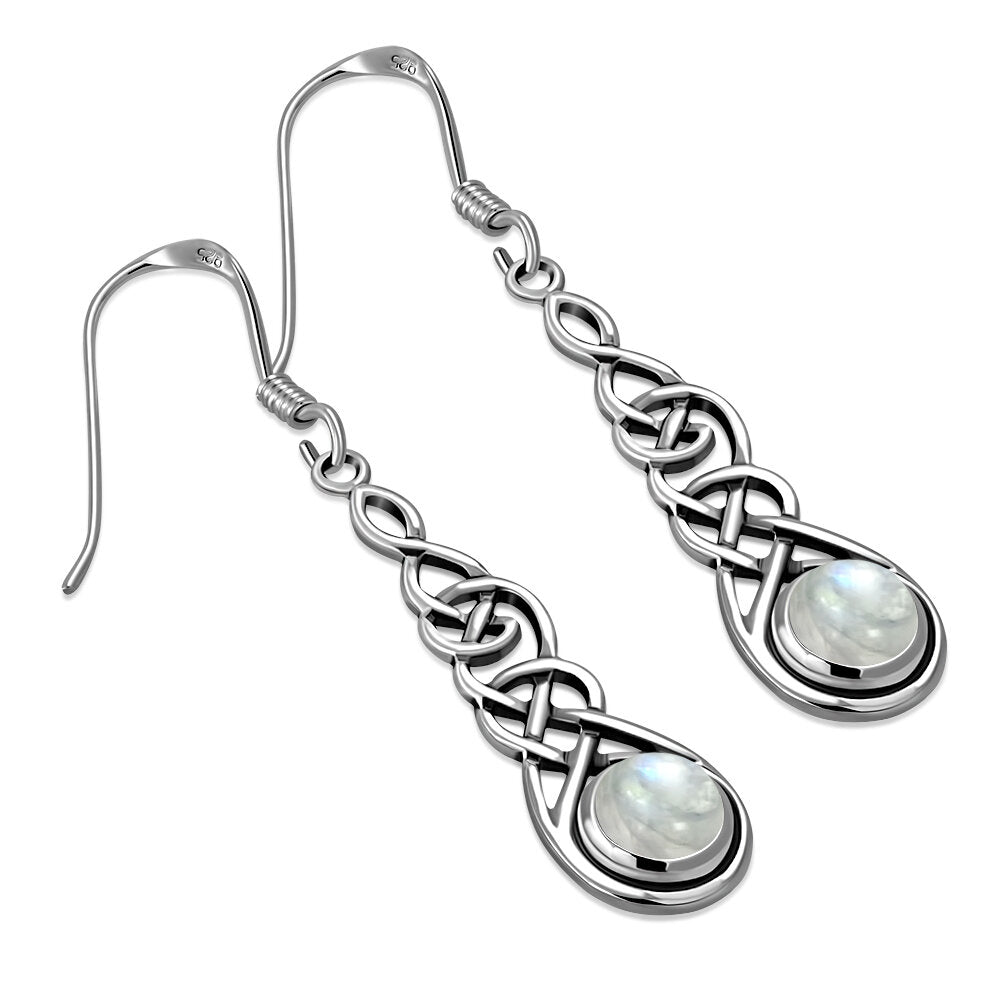 Celtic Knot Earrings - Thin Weave with Moonstone