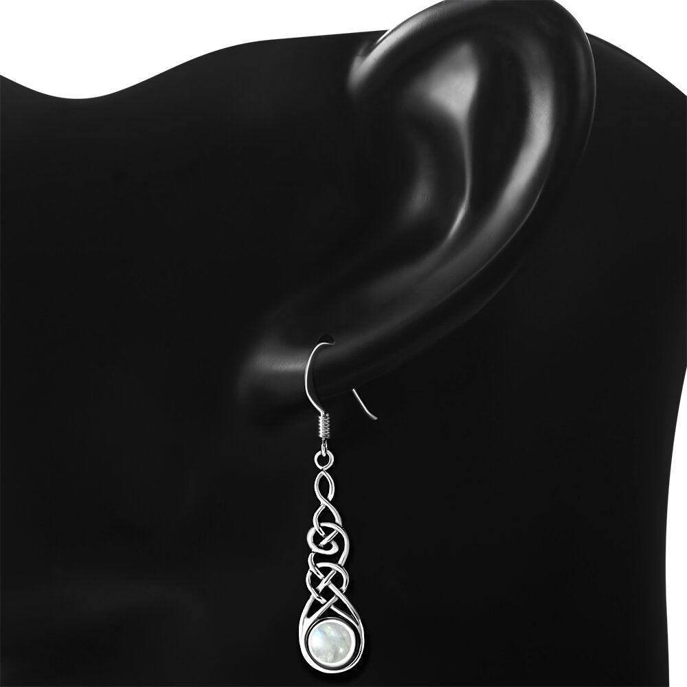 Celtic Knot Earrings - Thin Weave with Moonstone