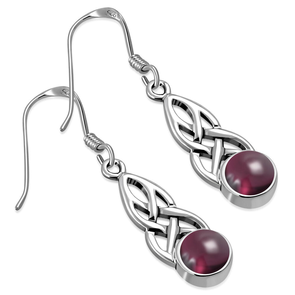 Celtic Knot Earrings - Mother Daughter Knot with Red Garnet