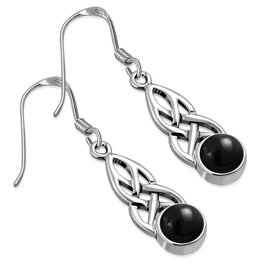 Celtic Knot Earrings - Mother-Daughter Knot with Black Onyx