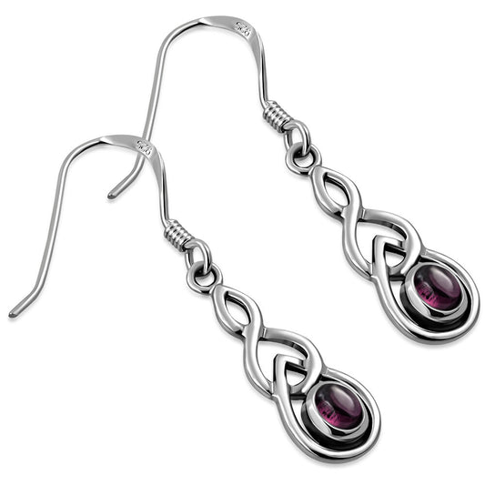 Celtic Knot Earrings - Interlocked Arms with Red Garnet