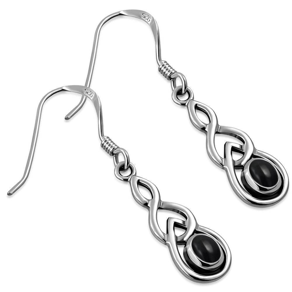 Celtic Knot Earrings - Interlocked Arms with Black Onyx
