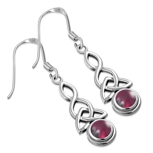 Triquetra Earrings - Looped Triquetra with Red Garnet