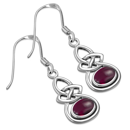 Celtic Knot Earrings - Infinity with Red Garnet Drop