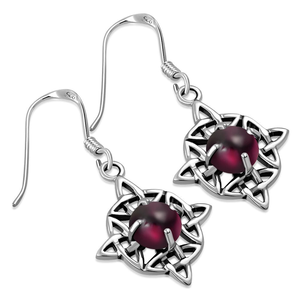 Celtic Knot Earrings - Dara Knot with Red Garnet
