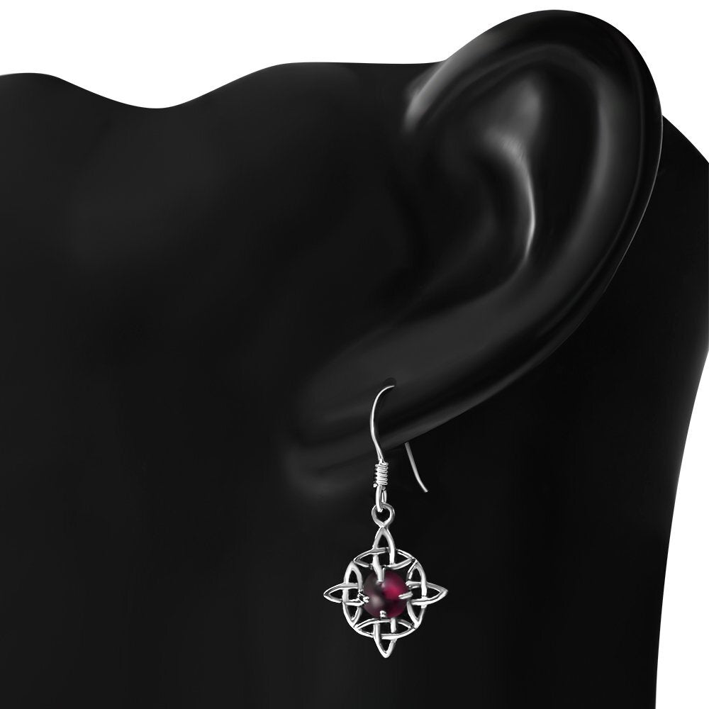 Celtic Knot Earrings - Dara Knot with Red Garnet