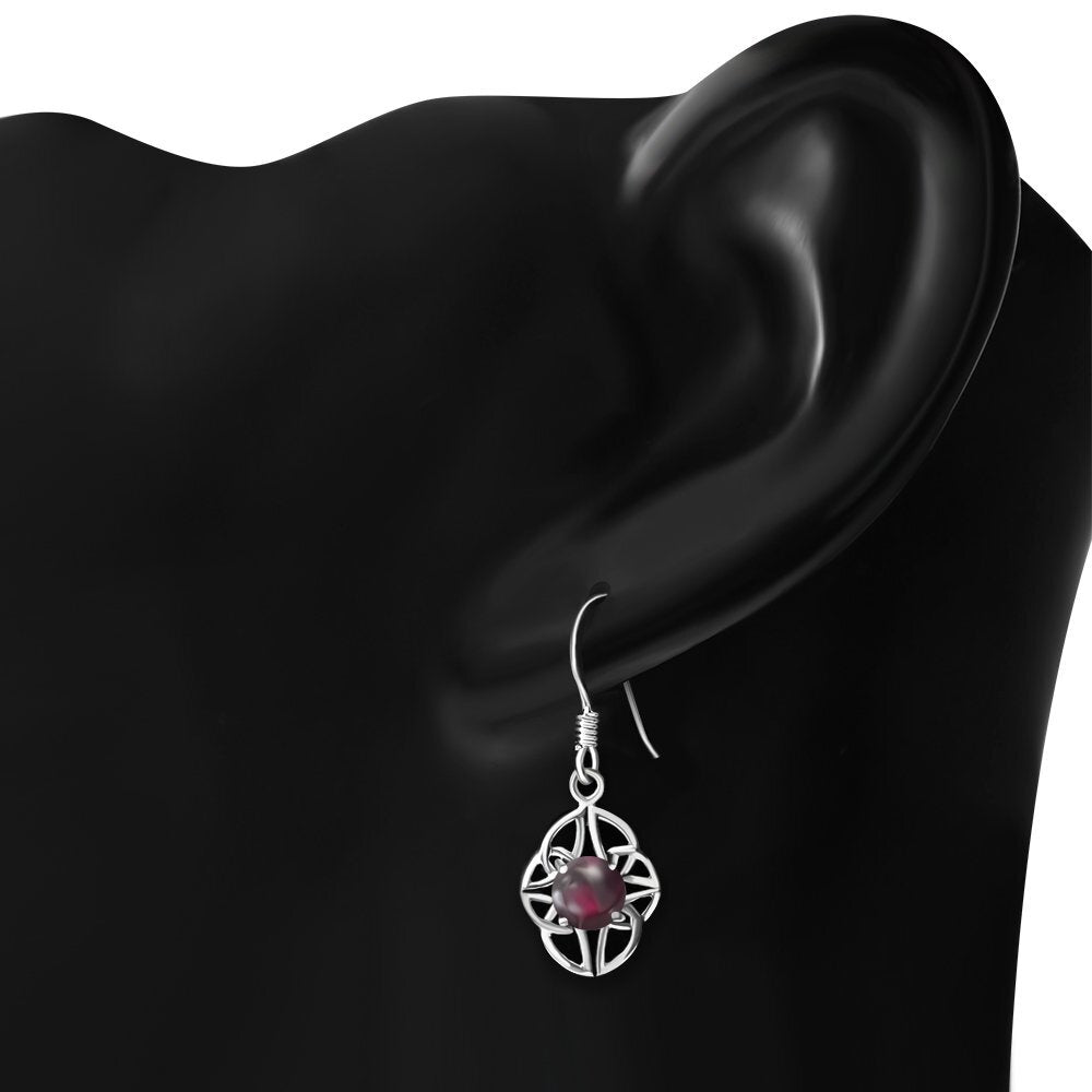 Celtic Knot Earrings - Four Seasons with Red Garnet