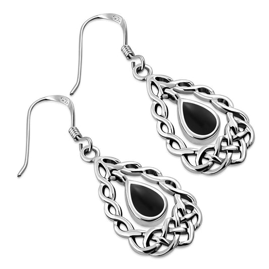 Celtic Stone Earrings - Basket Frame with Loose Black Onyx Drop