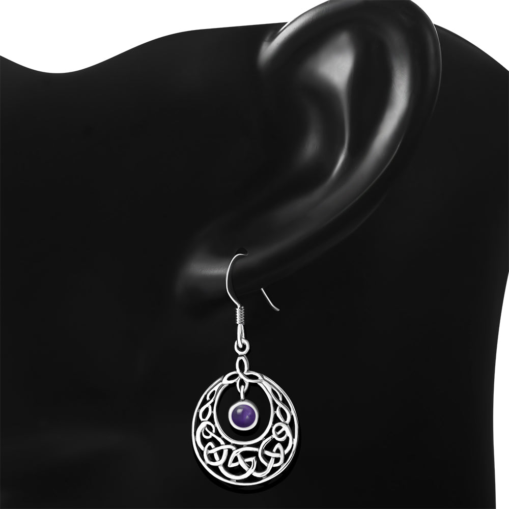 Celtic Knot Earrings - Half Moon Kells Knot with Amethyst