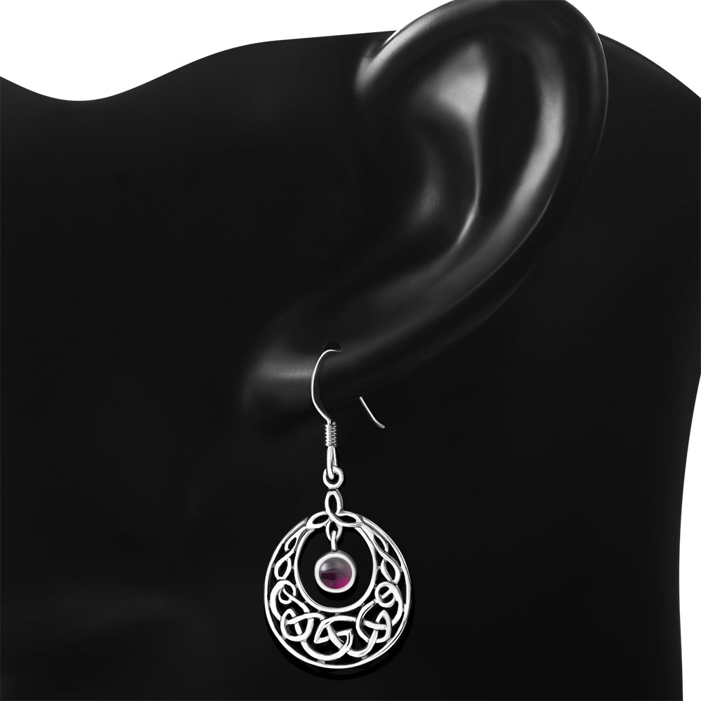 Celtic Knot Earrings - Half Moon Kells Knot with Red Garnet