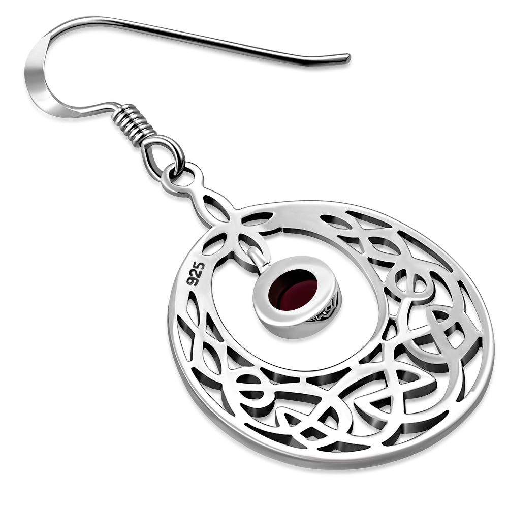 Celtic Knot Earrings - Half Moon Kells Knot with Red Garnet