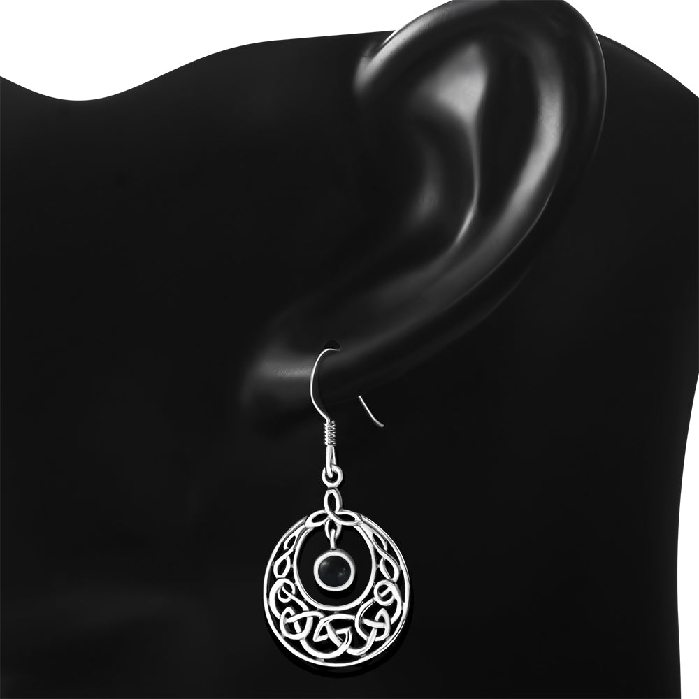 Celtic Knot Earrings - Half Moon Kells Knot with Black Onyx