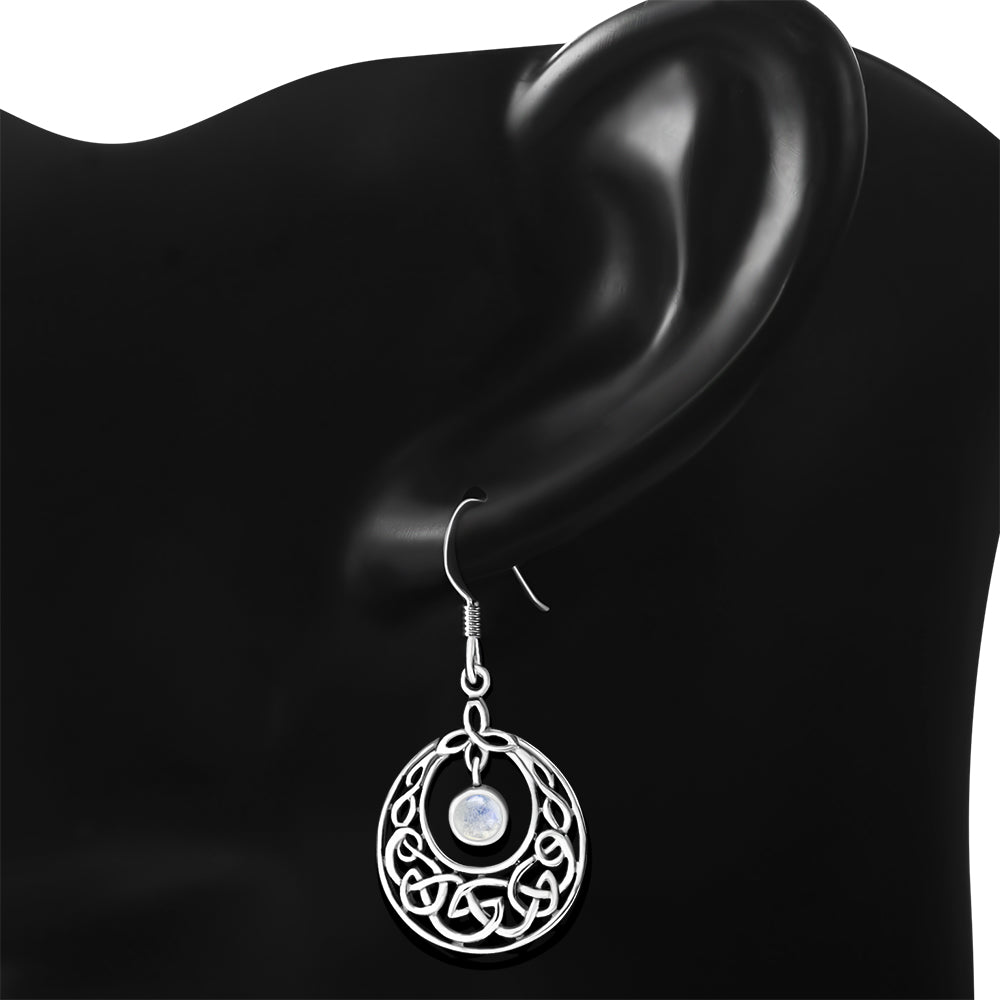 Celtic Knot Earrings - Half Moon Kells Knot with Moonstone