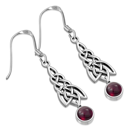 Celtic Knot Earrings - Celtic Cascade with Red Garnet Drop