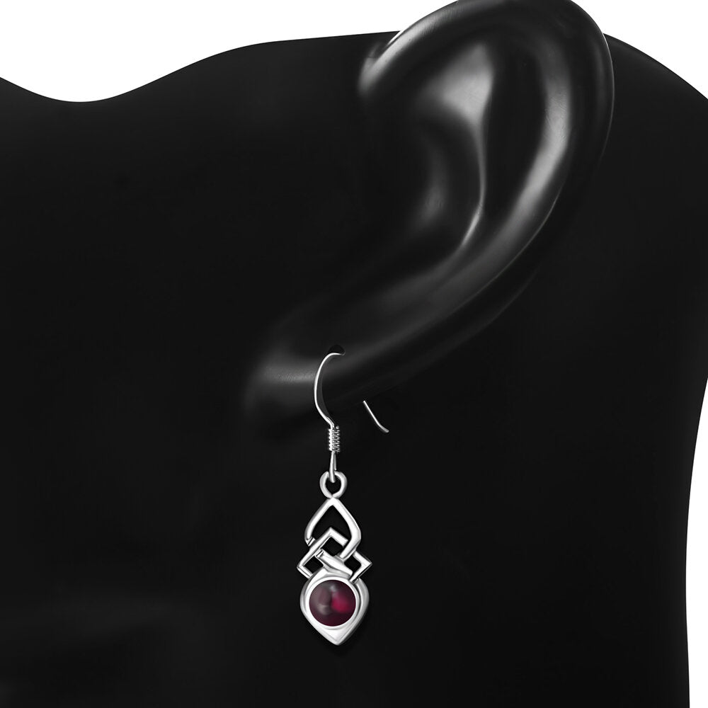 Celtic Knot Earrings - Shield with Red Garnet