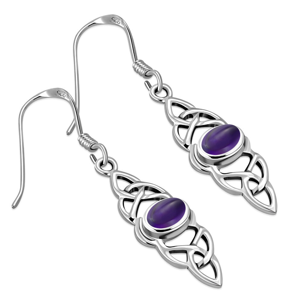 Triquetra Earrings - Double Trinity with Amethyst Centre