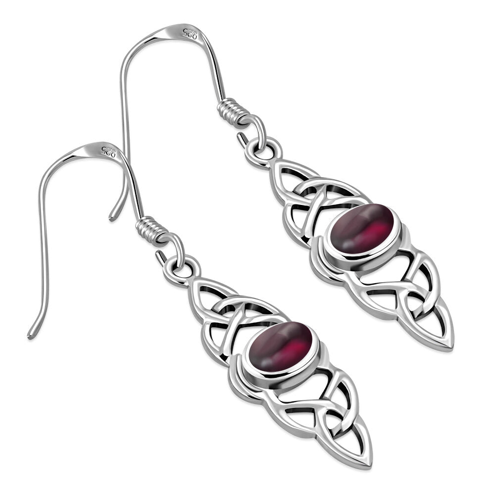 Triquetra Earrings - Double Trinity with Red Garnet Centre