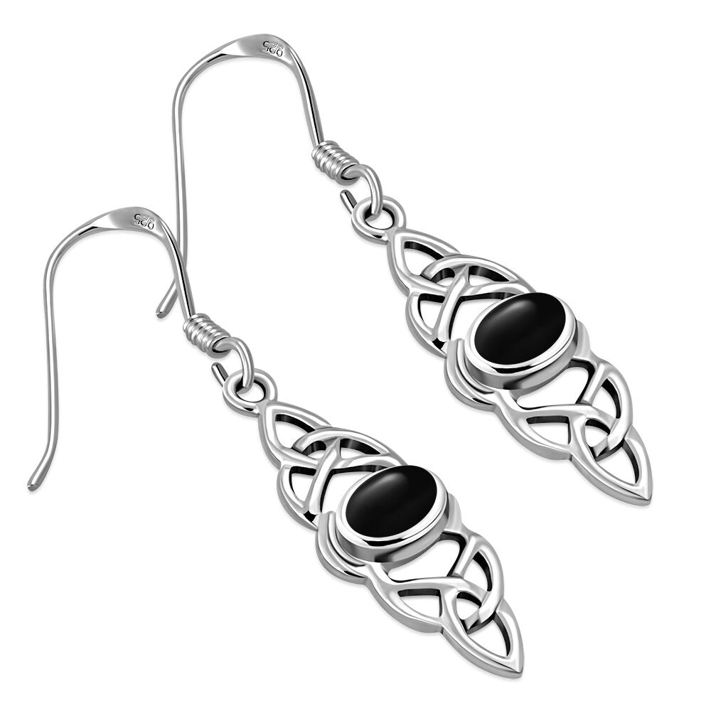Triquetra Earrings - Double Trinity with Black Onyx Centre