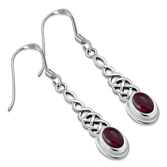 Celtic Knot Earrings - Elongated Twist with Red Garnet