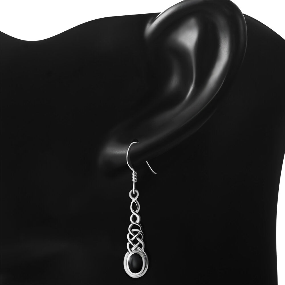 Celtic Knot Earrings - Elongated Twist with Black Onyx