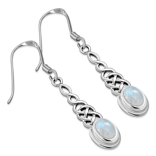 Celtic Knot Earrings - Elongated Twist with Moonstone