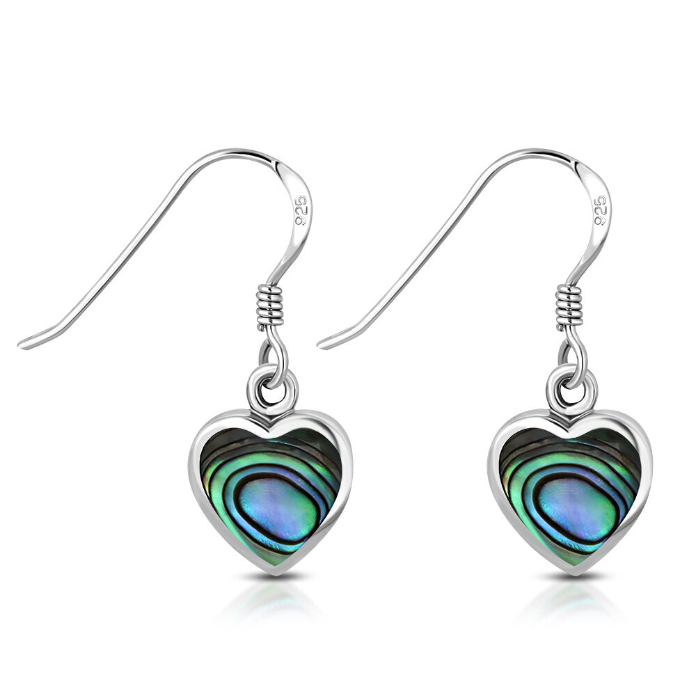 Contemporary Stone Earrings- Sleek Love Hearts with Abalone Shell