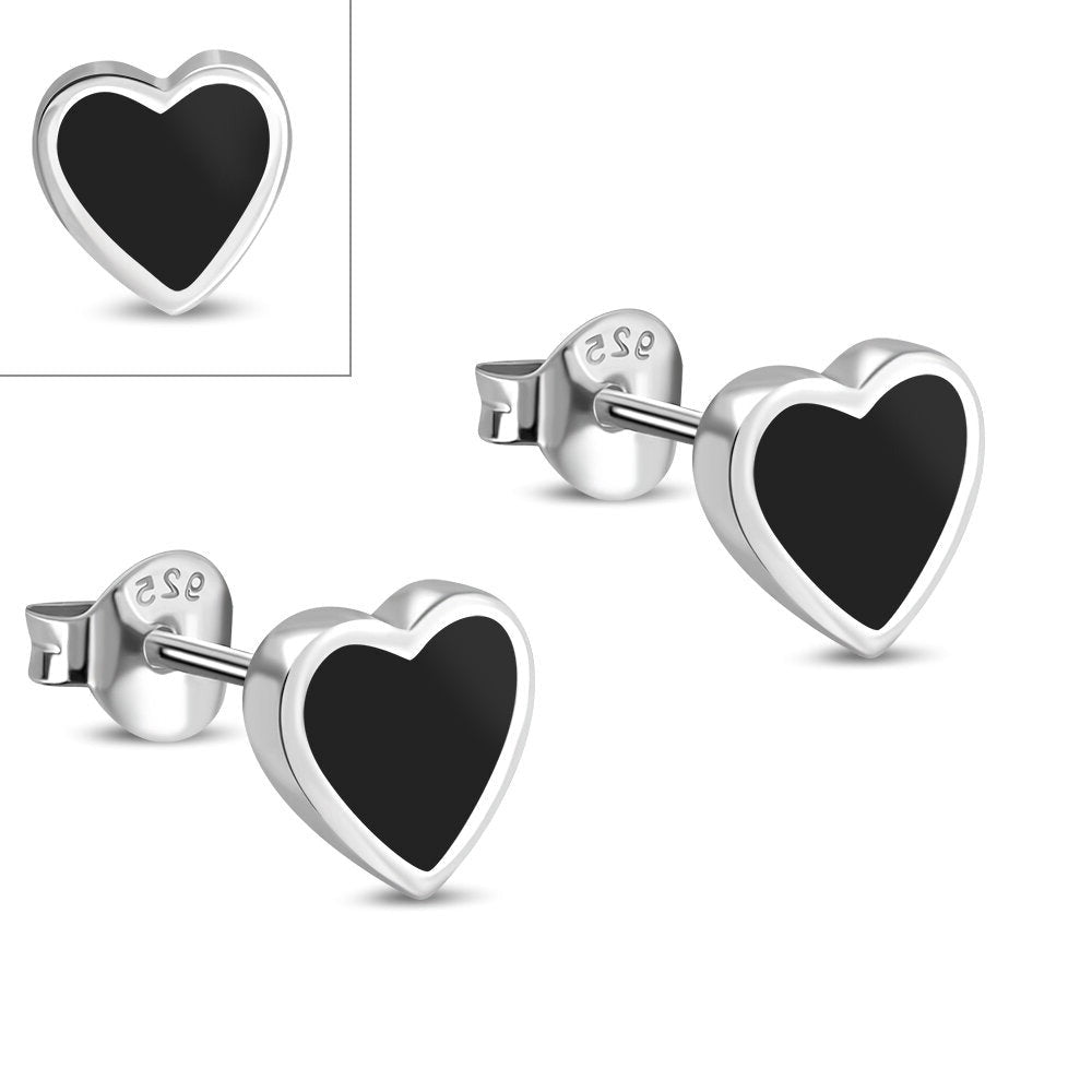 Contemporary Stone Earrings- Heart Studs with Black Onyx
