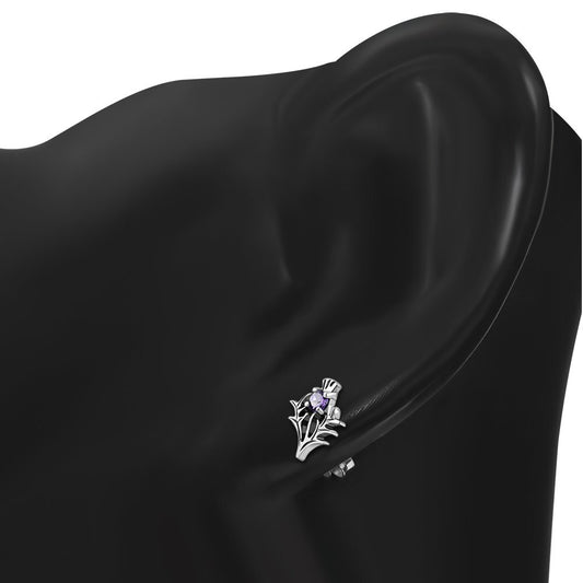 Scottish Thistle Studs - Wee Violet Zirconia