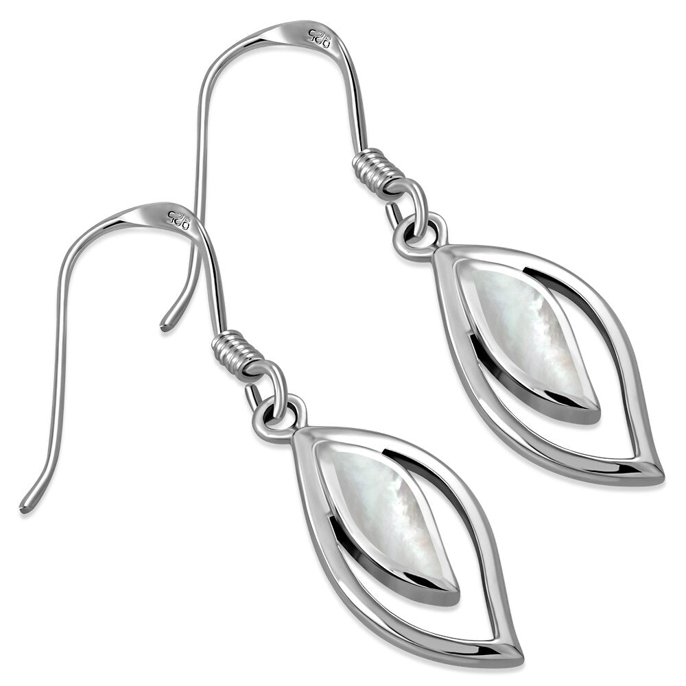 Contemporary Stone Earrings- Open Leaf with Mother of Pearl