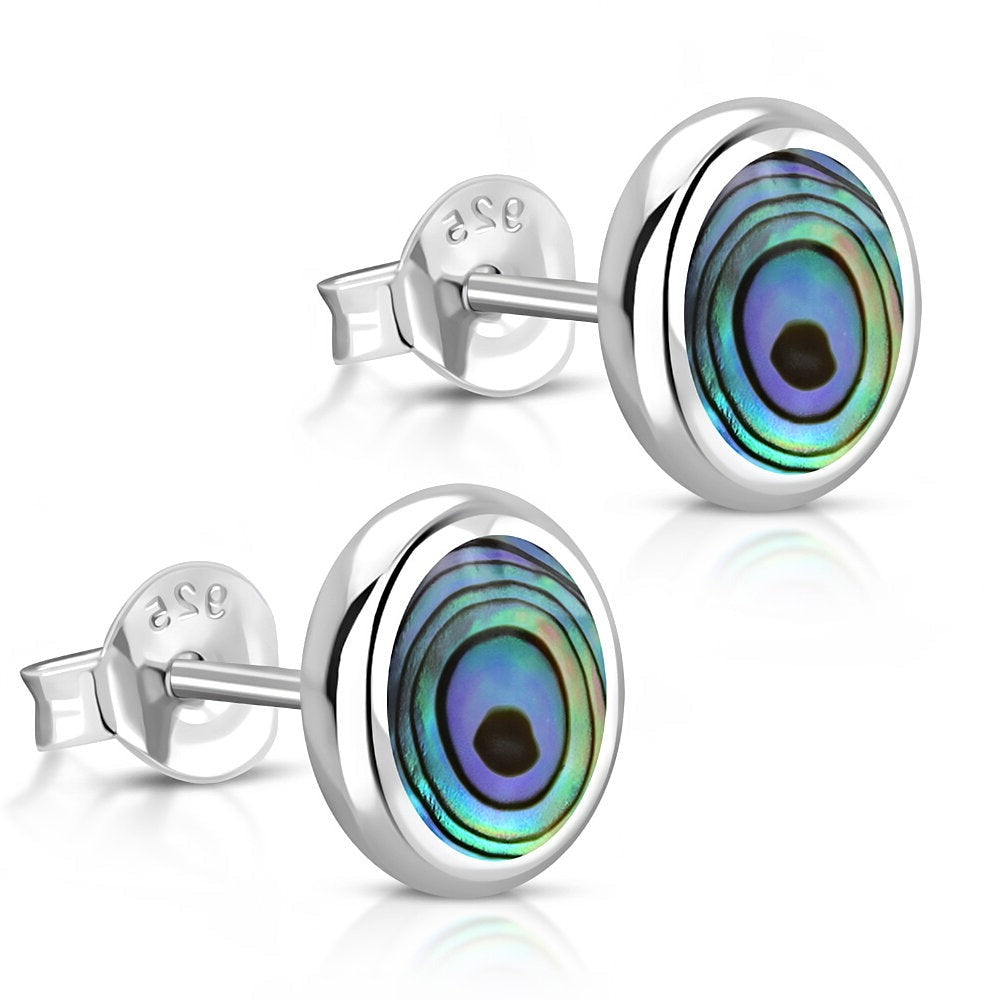 Contemporary Stone Studs - Simple Oval with Abalone Shell
