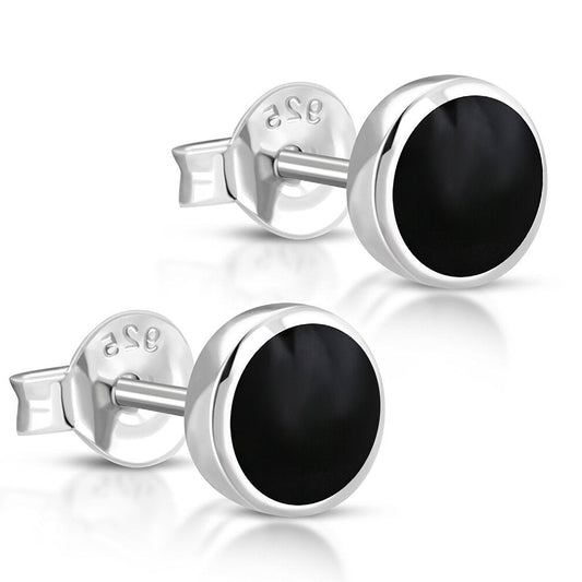 Contemporary Stone Earrings- Simple Circle Studs with Black Onyx