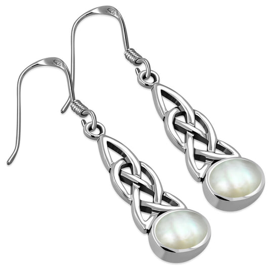 Celtic Stone Earrings- Hanging Celtic Knot with Mother of Pearl