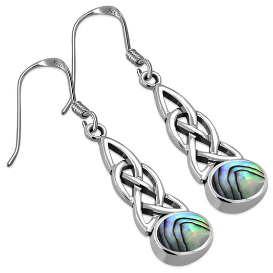 Celtic Stone Earrings-Hanging Celtic Knot with Abalone Shell