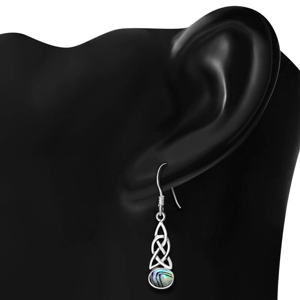 Celtic Stone Earrings-Hanging Celtic Knot with Abalone Shell
