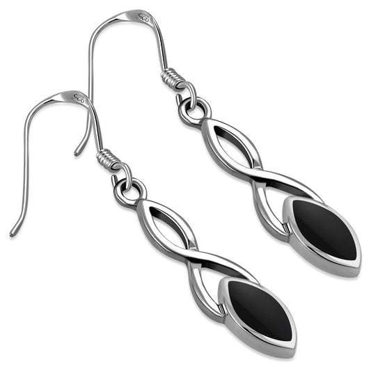 Contemporary Stone Earrings- Ribbon Drop with Black Onyx