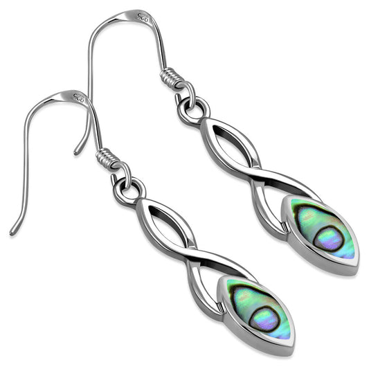 Contemporary Stone Earrings- Ribbon Drop with Abalone Shell