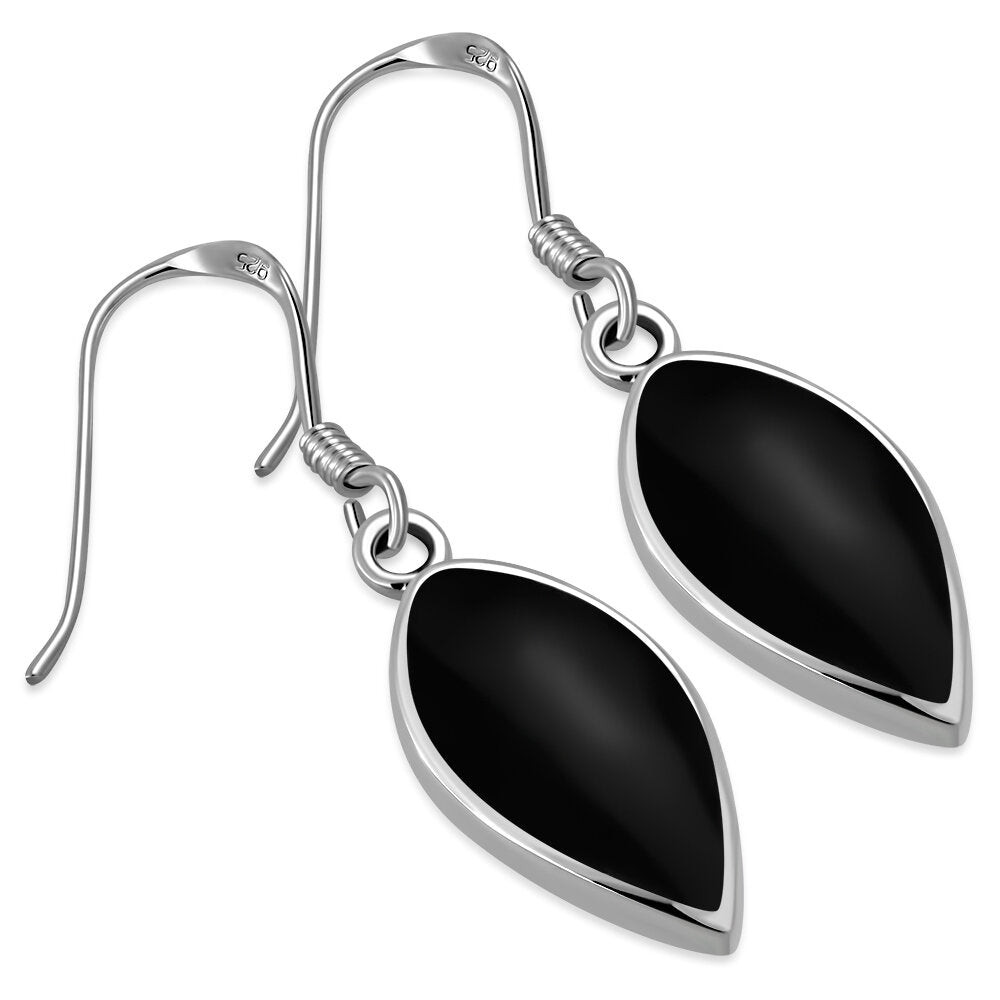 Contemporary Stone Earrings- Falling Leaf with Black Onyx