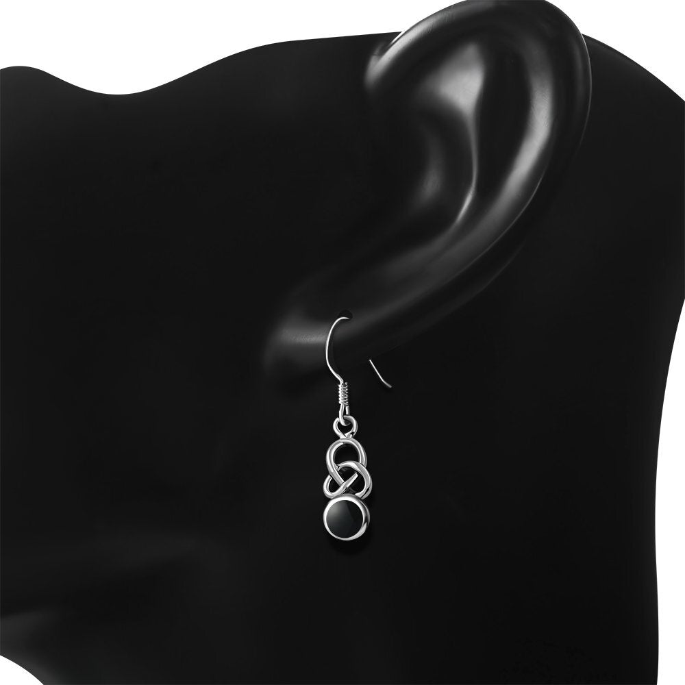 Celtic Stone Earrings- Rounded Trinity Drop with Black Onyx