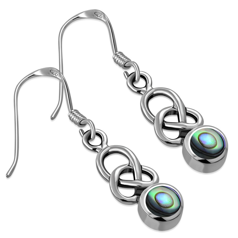 Celtic Stone Earrings- Rounded Trinity Drop with Abalone Shell