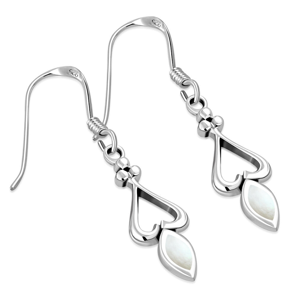 Contemporary Stone Earrings- Open Heart Drop with Mother of Pearl